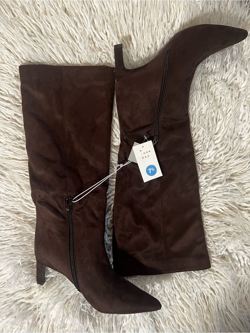 a new day Dark Brown Suede Knee-High Pointed Toe Boots